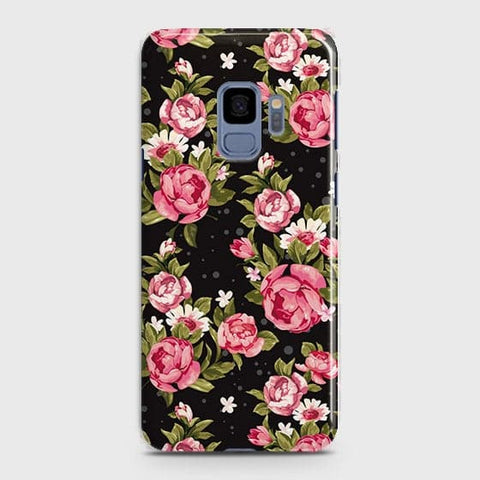 Samsung Galaxy S9 Cover - Trendy Pink Rose Vintage Flowers Printed Hard Case with Life Time Colors Guarantee