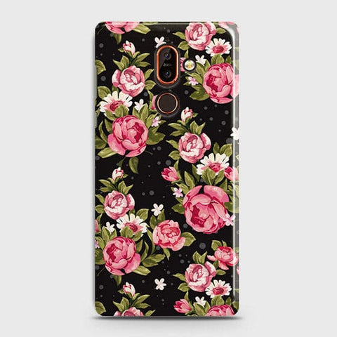Nokia 7 Plus Cover - Trendy Pink Rose Vintage Flowers Printed Hard Case with Life Time Colors Guarantee