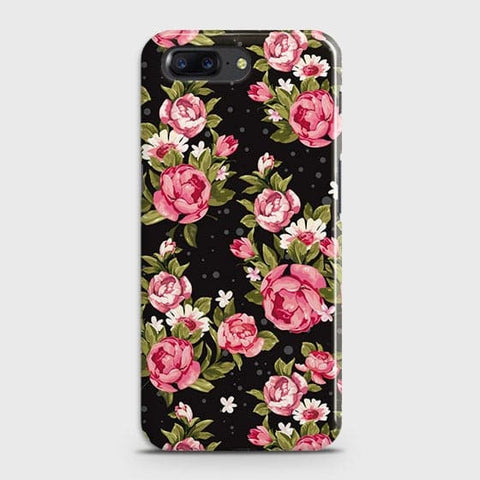OnePlus 5 Cover - Trendy Pink Rose Vintage Flowers Printed Hard Case with Life Time Colors Guarantee