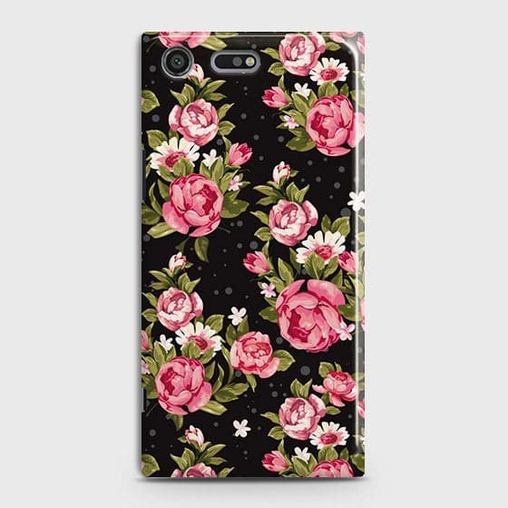 Sony Xperia XZ Premium Cover - Trendy Pink Rose Vintage Flowers Printed Hard Case with Life Time Colors Guarantee