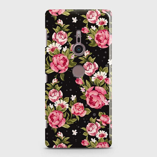 Sony Xperia XZ2 Cover - Trendy Pink Rose Vintage Flowers Printed Hard Case with Life Time Colors Guarantee