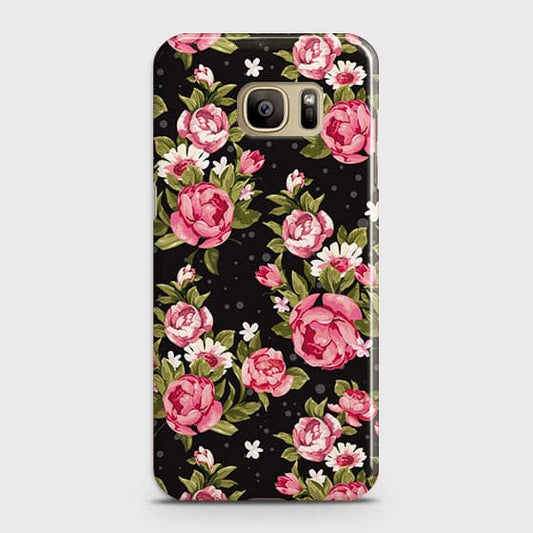 Samsung Galaxy S7 Cover - Trendy Pink Rose Vintage Flowers Printed Hard Case with Life Time Colors Guarantee