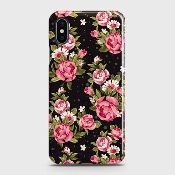 iPhone XS Cover - Trendy Pink Rose Vintage Flowers Printed Hard Case with Life Time Colors Guarantee B(37)