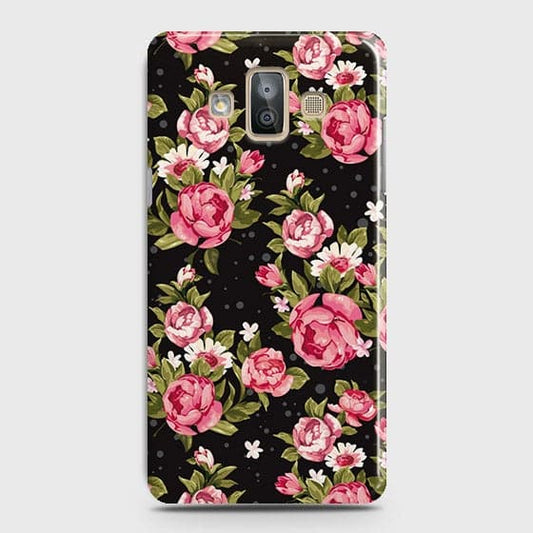 Samsung Galaxy J7 Duo Cover - Trendy Pink Rose Vintage Flowers Printed Hard Case with Life Time Colors Guarantee