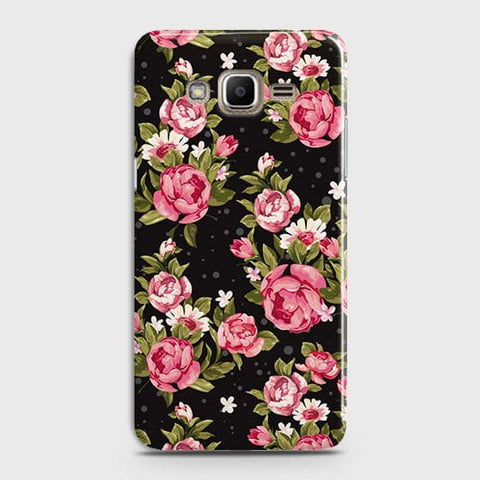 Samsung Galaxy J7Cover - Trendy Pink Rose Vintage Flowers Printed Hard Case with Life Time Colors Guarantee