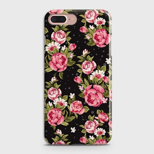 iPhone 7 Plus & iPhone 8 Plus Cover - Trendy Pink Rose Vintage Flowers Printed Hard Case with Life Time Colors Guarantee