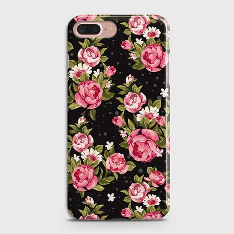 iPhone 7 Plus & iPhone 8 Plus Cover - Trendy Pink Rose Vintage Flowers Printed Hard Case with Life Time Colors Guarantee