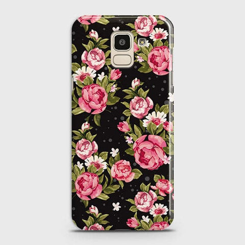 Samsung J6 2018 Cover - Trendy Pink Rose Vintage Flowers Printed Hard Case with Life Time Colors Guarantee