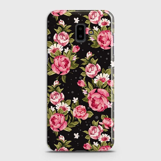 Samsung J6 Plus 2018 Cover - Trendy Pink Rose Vintage Flowers Printed Hard Case with Life Time Colors Guarantee