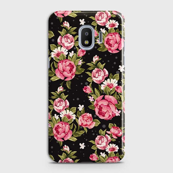 Samsung Galaxy J4 Cover - Trendy Pink Rose Vintage Flowers Printed Hard Case with Life Time Colors Guarantee