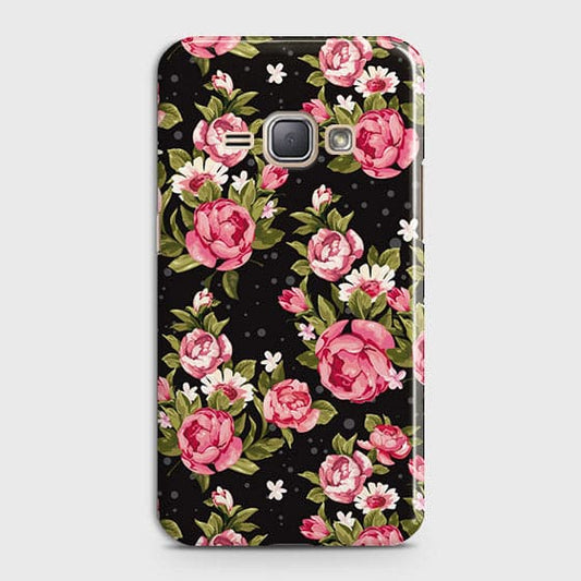 Samsung Galaxy J1 2016 / J120 Cover - Trendy Pink Rose Vintage Flowers Printed Hard Case with Life Time Colors Guarantee