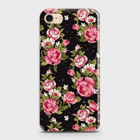 iPhone 7 & iPhone 8 Cover - Trendy Pink Rose Vintage Flowers Printed Hard Case with Life Time Colors Guarantee