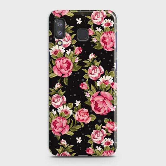 Samsung A8 Star Cover - Trendy Pink Rose Vintage Flowers Printed Hard Case with Life Time Colors Guarantee