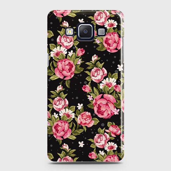 Samsung Galaxy E5 Cover - Trendy Pink Rose Vintage Flowers Printed Hard Case with Life Time Colors Guarantee