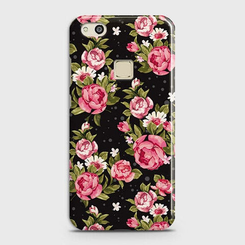 Huawei P10 Lite Cover - Trendy Pink Rose Vintage Flowers Printed Hard Case with Life Time Colors Guarantee