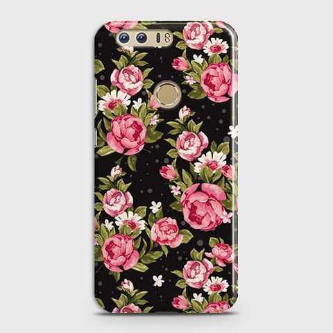 Huawei Honor 8 Cover - Trendy Pink Rose Vintage Flowers Printed Hard Case with Life Time Colors Guarantee b-70