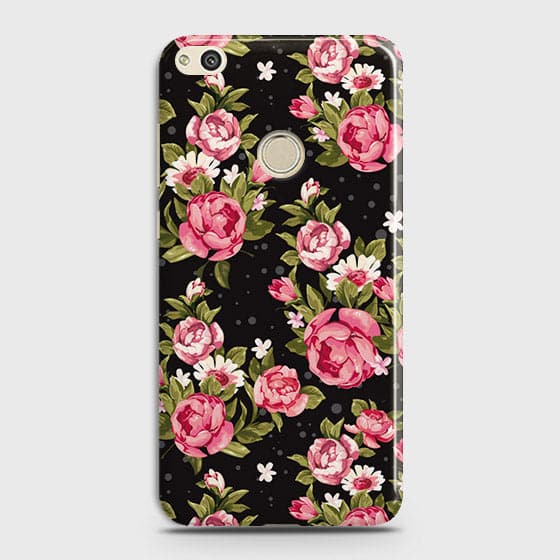 Huawei Honor 8 Lite Cover - Trendy Pink Rose Vintage Flowers Printed Hard Case with Life Time Colors Guarantee