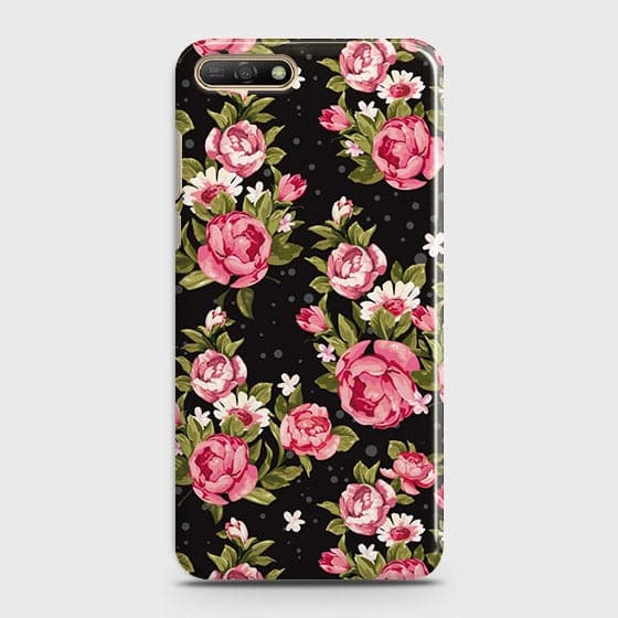 Huawei Y6 2018 Cover - Trendy Pink Rose Vintage Flowers Printed Hard Case with Life Time Colors Guarantee