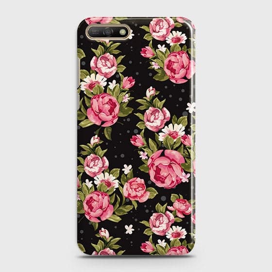 Huawei Y6 2018 Cover - Trendy Pink Rose Vintage Flowers Printed Hard Case with Life Time Colors Guarantee
