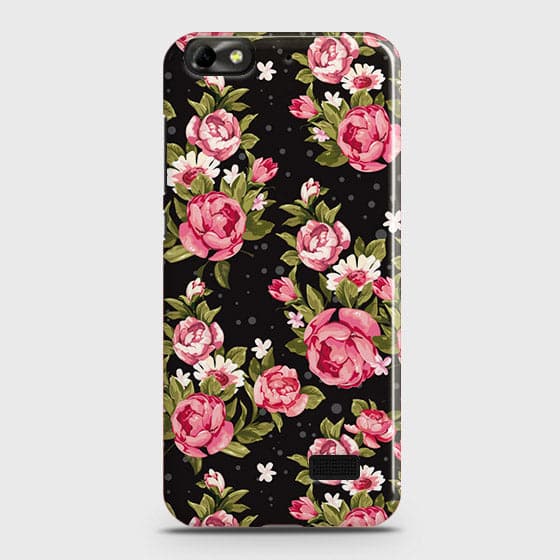 Huawei Honor 4C Cover - Trendy Pink Rose Vintage Flowers Printed Hard Case with Life Time Colors Guarantee