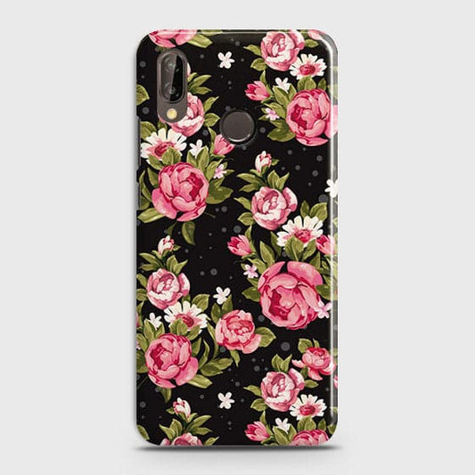 Huawei P20 Lite Cover - Trendy Pink Rose Vintage Flowers Printed Hard Case with Life Time Colors Guarantee ( Fast Delivery )
