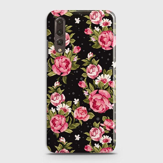 Huawei P20 Pro Cover - Trendy Pink Rose Vintage Flowers Printed Hard Case with Life Time Colors Guarantee