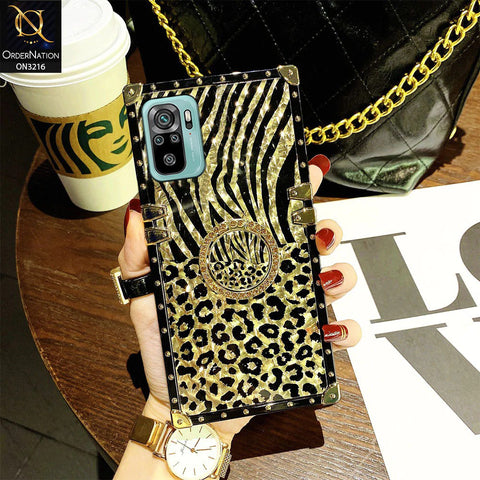 Xiaomi Redmi Note 10S Cover - Design1 - Trendy Stripes Pattern Golden Square Case With Matching Bling Ring Holder
