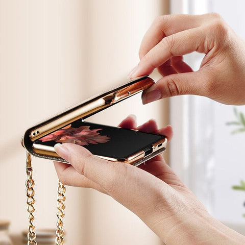 Samsung Galaxy Z Flip 3 5G Cover - Black - GKK Leather Magnetic Stylish Case With Tessel Chain Holder