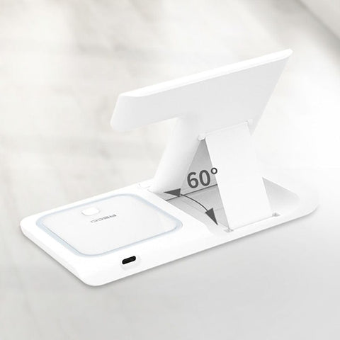 White - Recci RCW-15 - Magnetic RECCI Wireless Charger 3 in 1 with 15W Fast Charger 60 Degree Foldable Stand