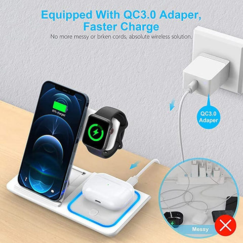 White - Recci RCW-15 - Magnetic RECCI Wireless Charger 3 in 1 with 15W Fast Charger 60 Degree Foldable Stand
