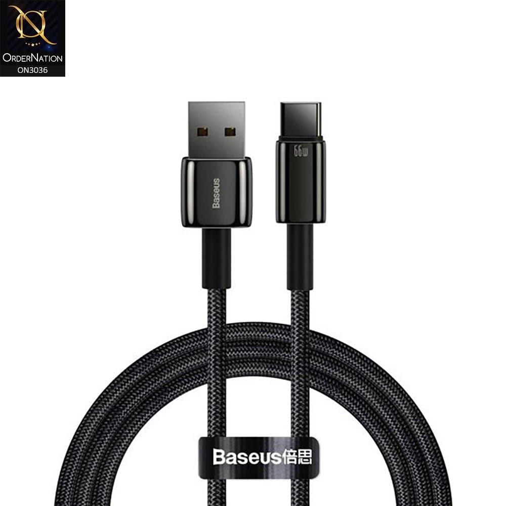 Baseus 66W USB To Type-C Fast Charging Cable 5A 2 Meter - Black
