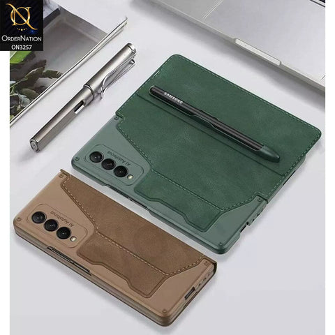 Samsung Galaxy Z Fold 4 5G Cover - Green - GKK Removable S Pen Holder Flip Stand Folding Cover With Card Slot - (S Pen Not Included)