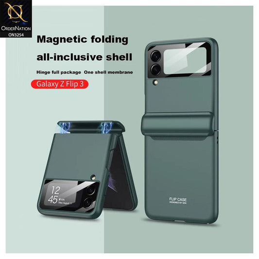 Samsung Galaxy Z Flip 3 5G Cover - Green - GKK Magnet Folding Envelop Hard Shell Membrane Case b62