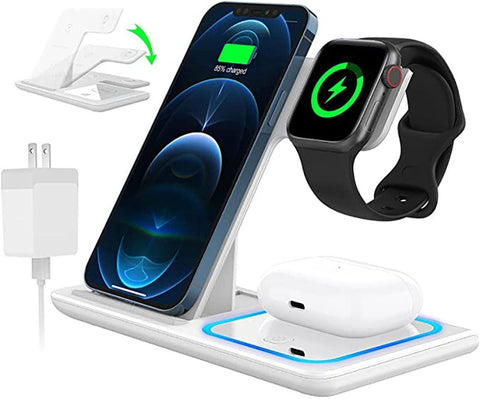 White - Recci RCW-15 - Magnetic RECCI Wireless Charger 3 in 1 with 15W Fast Charger 60 Degree Foldable Stand