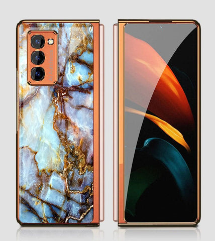 Samsung Galaxy Z Fold 2 5G Cover - Colorful Marble Series - Premium Electroplated Infinity Ultra Shine Glass Soft Silicon Borders Case