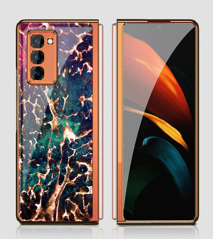 Samsung Galaxy Z Fold 2 5G Cover - Colorful Marble Series - Premium Electroplated Infinity Ultra Shine Glass Soft Silicon Borders Case