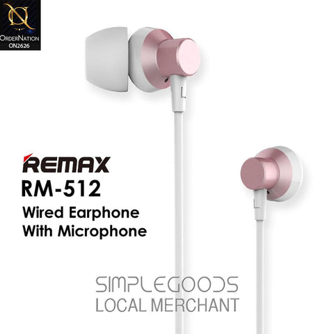 Pink - Remax Rm-512 Wired In-Ear Handfree With Mic 3.5mm Audio Stereo