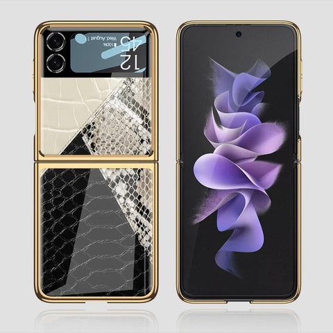 Samsung Galaxy Z Flip 3 5G Cover - Printed Skins Series - Premium Electroplated Infinity Ultra Shine Glass Soft Silicon Borders Case
