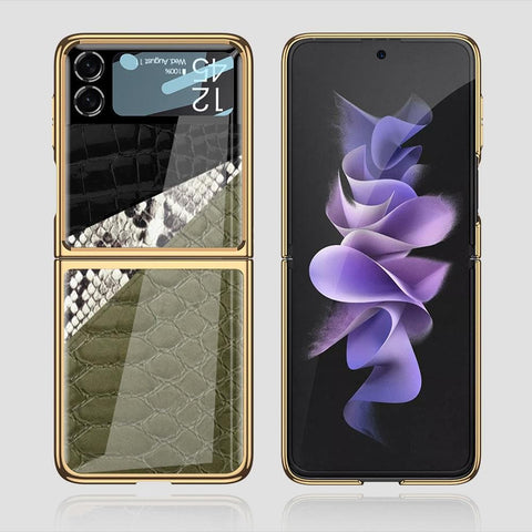 Samsung Galaxy Z Flip 3 5G Cover - Printed Skins Series - Premium Electroplated Infinity Ultra Shine Glass Soft Silicon Borders Case