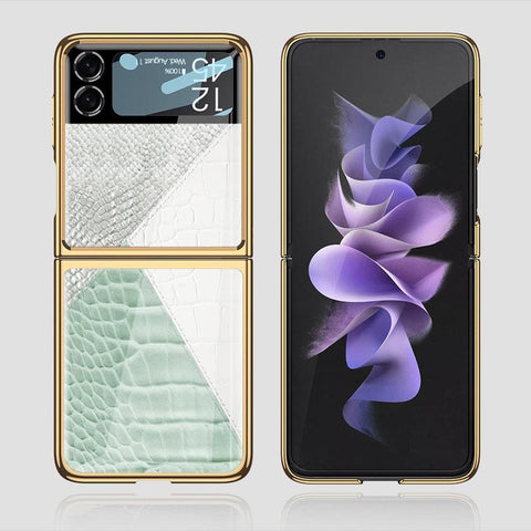 Samsung Galaxy Z Flip 3 5G Cover - Printed Skins Series - Premium Electroplated Infinity Ultra Shine Glass Soft Silicon Borders Case