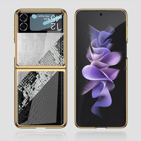Samsung Galaxy Z Flip 3 5G Cover - Printed Skins Series - Premium Electroplated Infinity Ultra Shine Glass Soft Silicon Borders Case