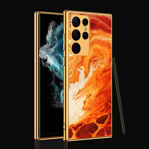 Samsung Galaxy S22 Ultra 5G Cover- Mystic Marble Series - Premium Electroplated Infinity Ultra Shine Glass Soft Silicon Borders Case
