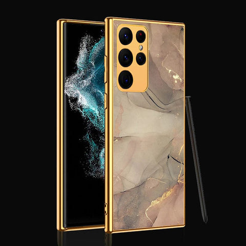 Samsung Galaxy S22 Ultra 5G Cover- Mystic Marble Series - Premium Electroplated Infinity Ultra Shine Glass Soft Silicon Borders Case