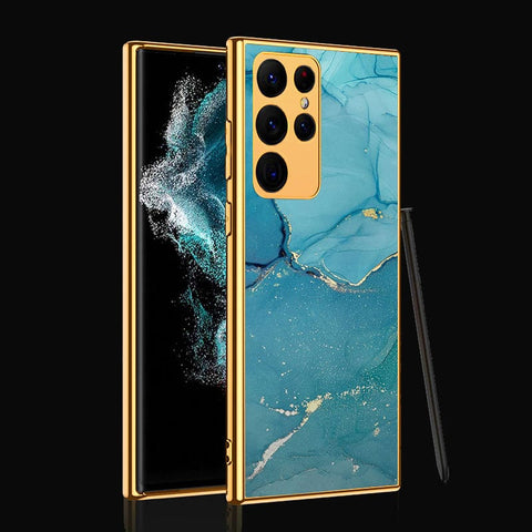 Samsung Galaxy S22 Ultra 5G Cover- Mystic Marble Series - Premium Electroplated Infinity Ultra Shine Glass Soft Silicon Borders Case