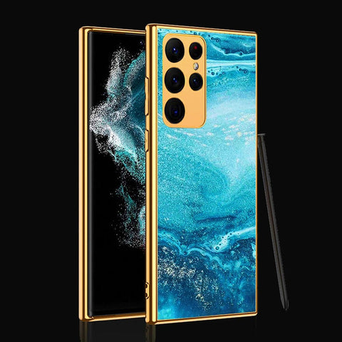 Samsung Galaxy S22 Ultra 5G Cover- Mystic Marble Series - Premium Electroplated Infinity Ultra Shine Glass Soft Silicon Borders Case