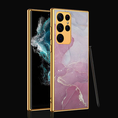 Samsung Galaxy S22 Ultra 5G Cover- Mystic Marble Series - Premium Electroplated Infinity Ultra Shine Glass Soft Silicon Borders Case