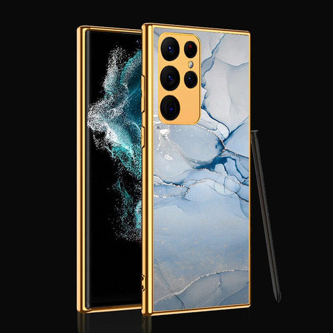 Samsung Galaxy S22 Ultra 5G Cover- Mystic Marble Series - Premium Electroplated Infinity Ultra Shine Glass Soft Silicon Borders Case