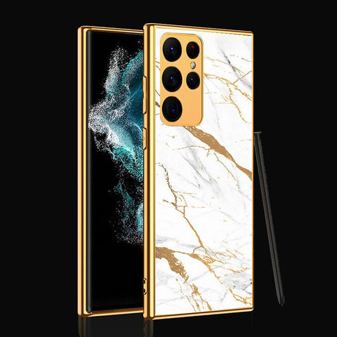 Samsung Galaxy S22 Ultra 5G Cover- Mystic Marble Series - Premium Electroplated Infinity Ultra Shine Glass Soft Silicon Borders Case