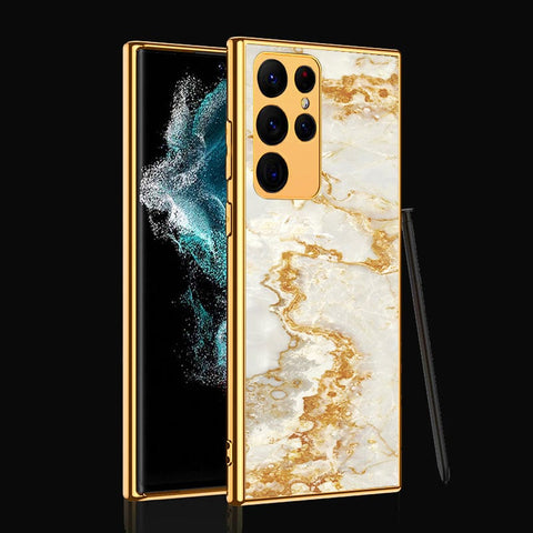 Samsung Galaxy S22 Ultra 5G Cover- Mystic Marble Series - Premium Electroplated Infinity Ultra Shine Glass Soft Silicon Borders Case