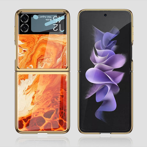 Samsung Galaxy Z Flip 3 5G Cover - Mystic Marble Series - Premium Electroplated Infinity Ultra Shine Glass Soft Silicon Borders Case